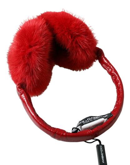 Dolce & Gabbana Red Mink Fur Winter Warmer Headband Ear Muffs