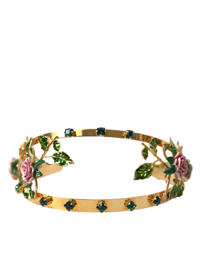 Dolce & Gabbana Gold Brass Roses Crystal Embellished Headband Diadem