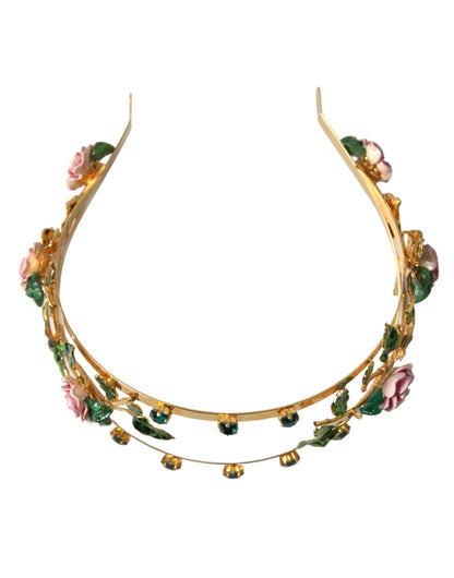 Dolce & Gabbana Gold Brass Roses Crystal Embellished Headband Diadem