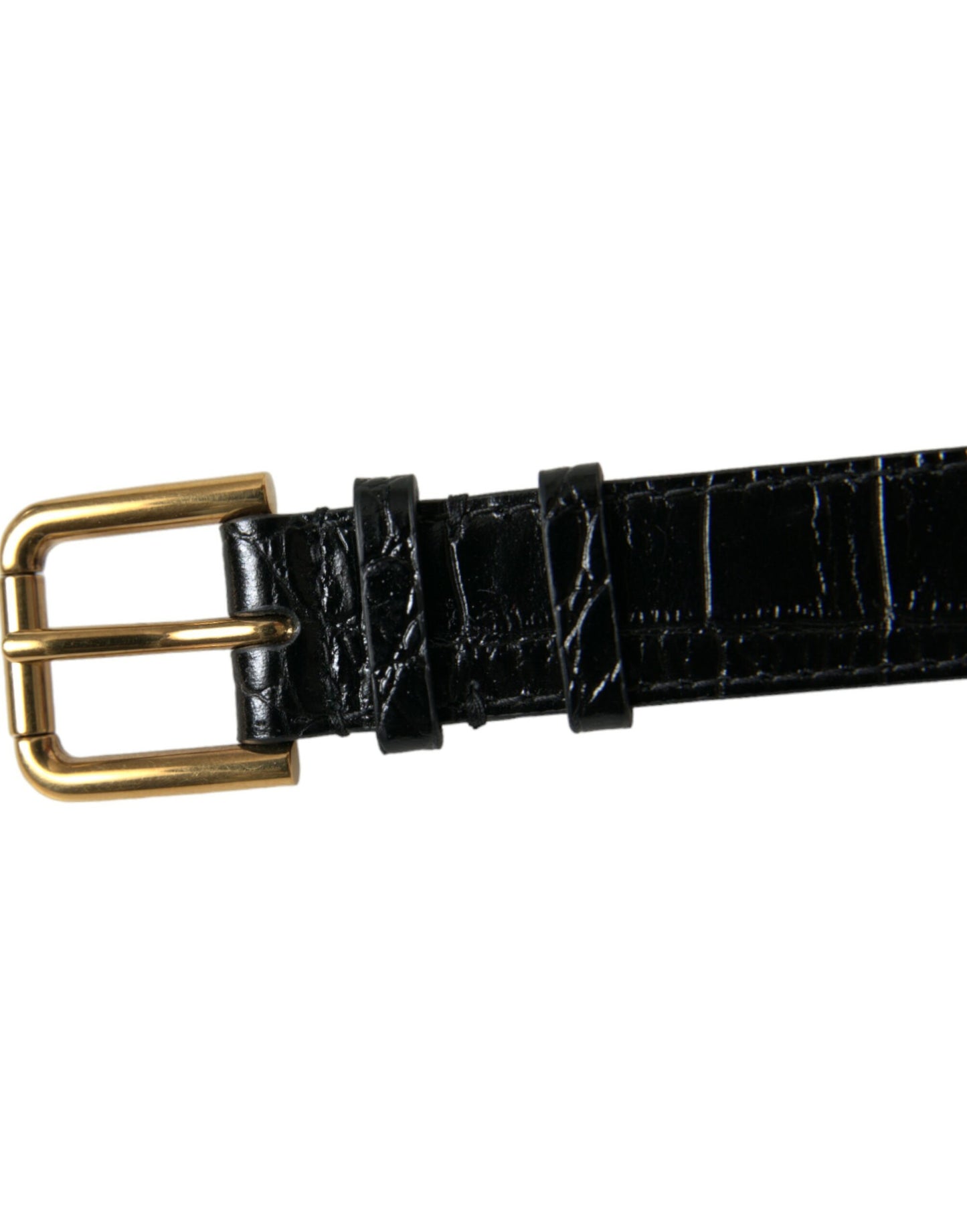 Dolce & Gabbana Black Textured Leather Gold Tone Metal Buckle Armband