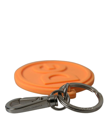 Dolce & Gabbana Orange Rubber DG Logo Silver Brass Metal Keyring Keychain