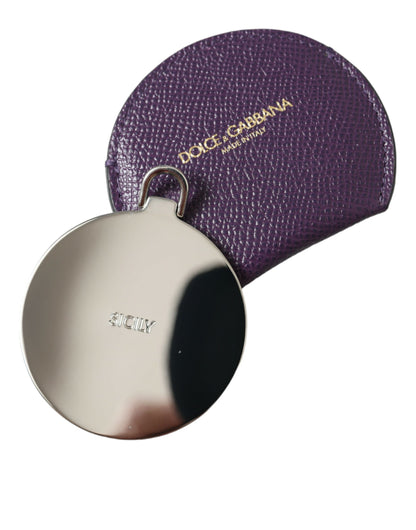 Dolce & Gabbana Purple Calfskin Leather Round Logo Hand Mirror Holder