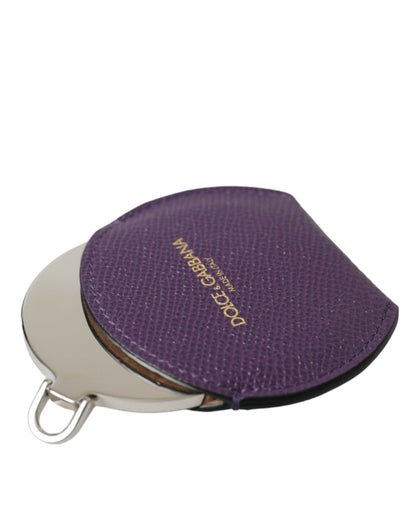 Dolce & Gabbana Purple Calfskin Leather Round Logo Hand Mirror Holder