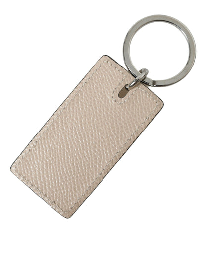 Dolce & Gabbana Beige Calf Leather DG Logo Silver Brass Keyring Keychain