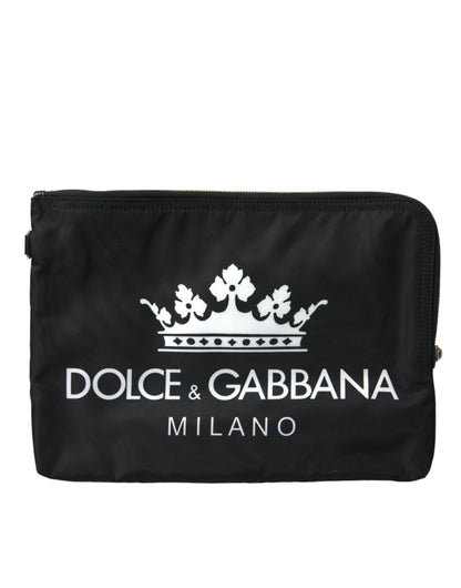 Dolce & Gabbana Black DG Milano Print Nylon Pouch Clutch Bags