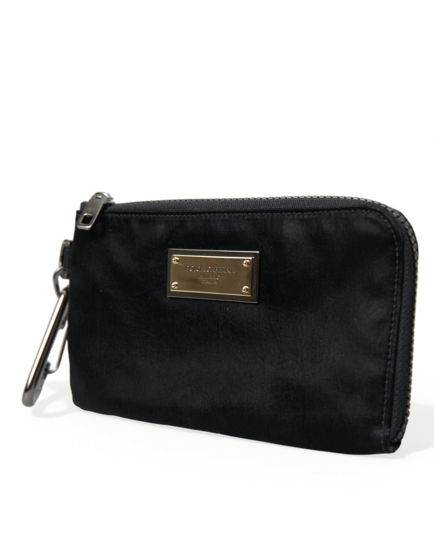 Dolce & Gabbana Black Nylon Logo Plaque Keyring Pouch Clutch Bags