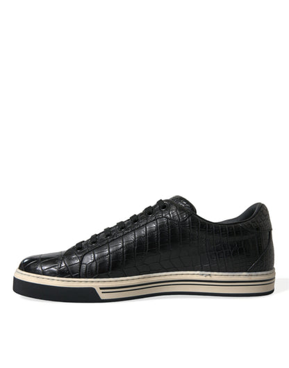 Dolce & Gabbana Black Croc Exotic Leather Men Casual Sneakers Shoes