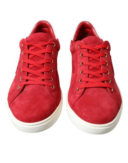 Dolce & Gabbana Red Suede Leather Men Low Top Sneakers Shoes