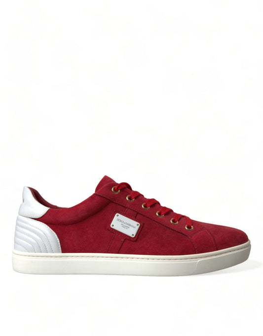 Dolce & Gabbana Red Suede Leather Men Low Top Sneakers Shoes