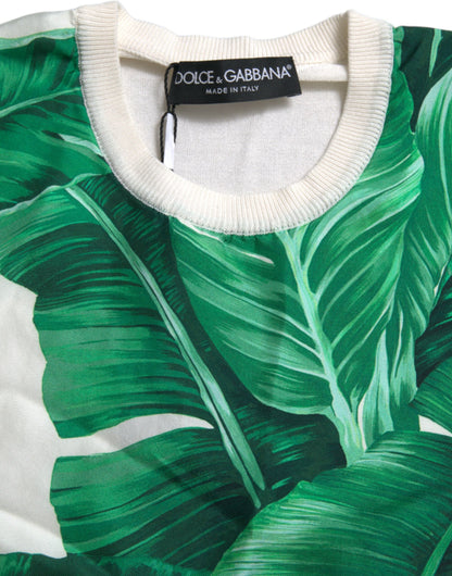 Dolce & Gabbana White Banana Leaf Print Crew Neck Tank Top