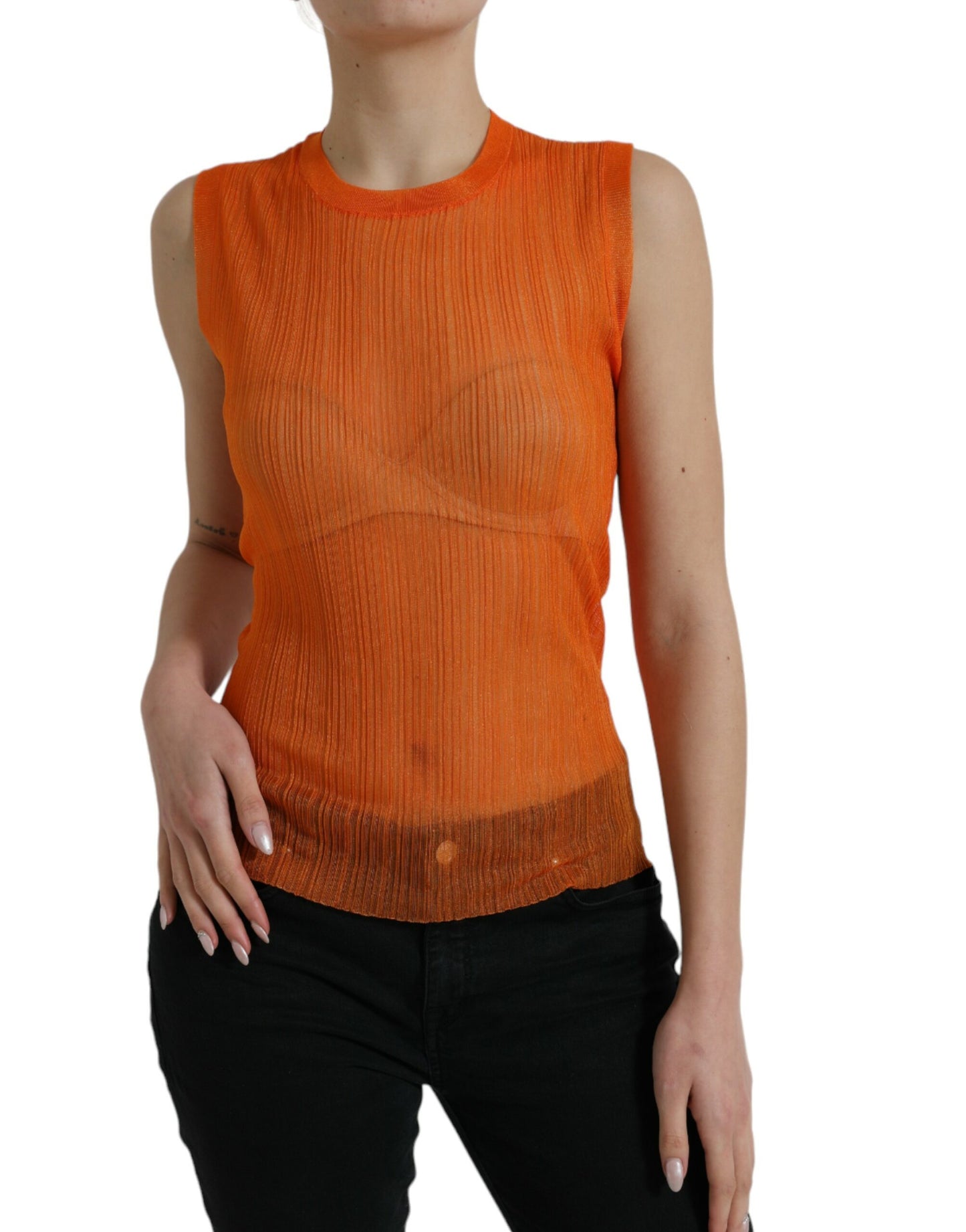 Dolce & Gabbana Orange See Through Crew Neck Blouse Tank Top