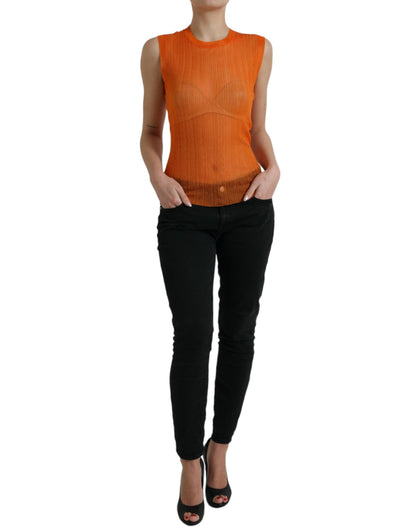 Dolce & Gabbana Orange See Through Crew Neck Blouse Tank Top