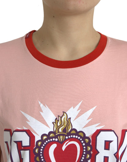 Dolce & Gabbana Pink Sacred Heart Cotton Crew Neck T-shirt