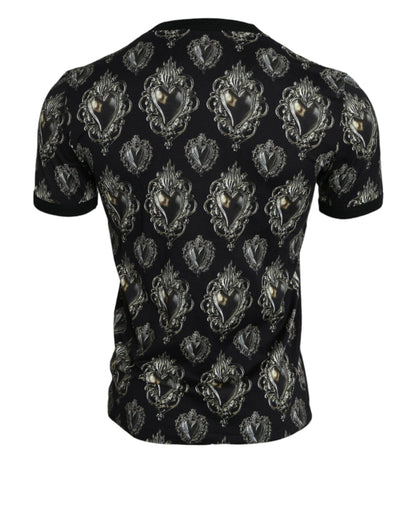 Dolce & Gabbana Black Sacred Heart Cotton Crew Neck T-shirt