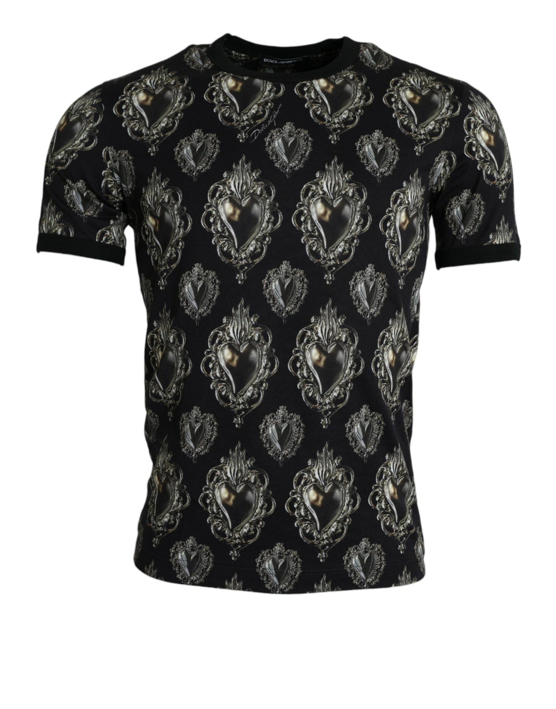 Dolce & Gabbana Black Sacred Heart Cotton Crew Neck T-shirt