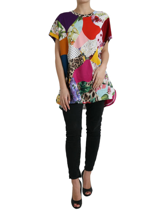 Dolce & Gabbana Multicolor Patchwork Cotton Silk Blouse Top