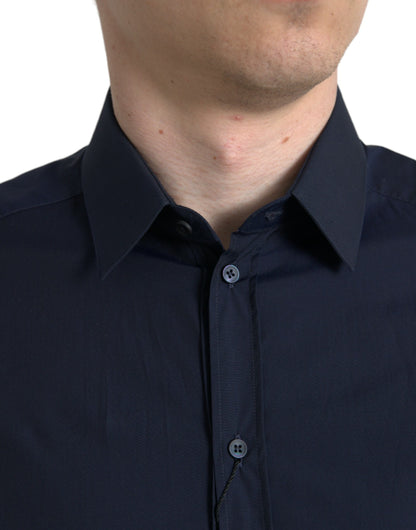 Dolce & Gabbana Navy Blue Slim Fit Formal GOLD Dress Shirt