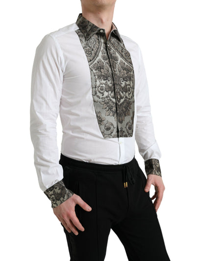 Dolce & Gabbana White Floral Brocade GOLD Dress Shirt