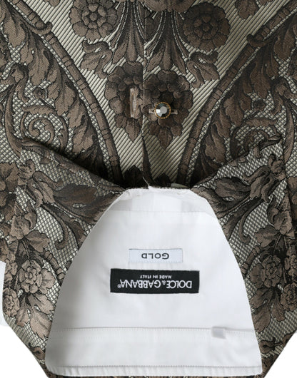 Dolce & Gabbana White Floral Brocade GOLD Dress Shirt