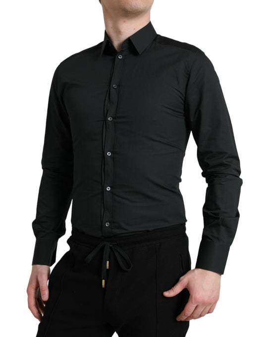 Dolce & Gabbana Black Cotton Silk Formal GOLD Dress Shirt