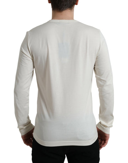 Dolce & Gabbana Off White Cotton Henley Pullover Sweater