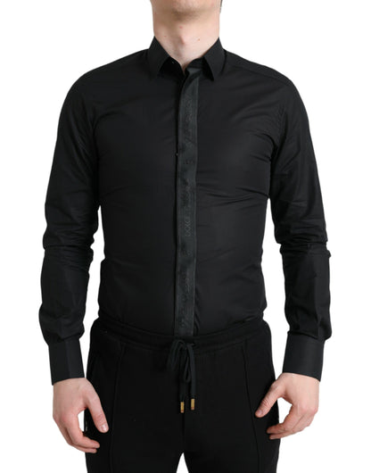 Dolce & Gabbana Black Cotton Logo Formal GOLD Dress Shirt