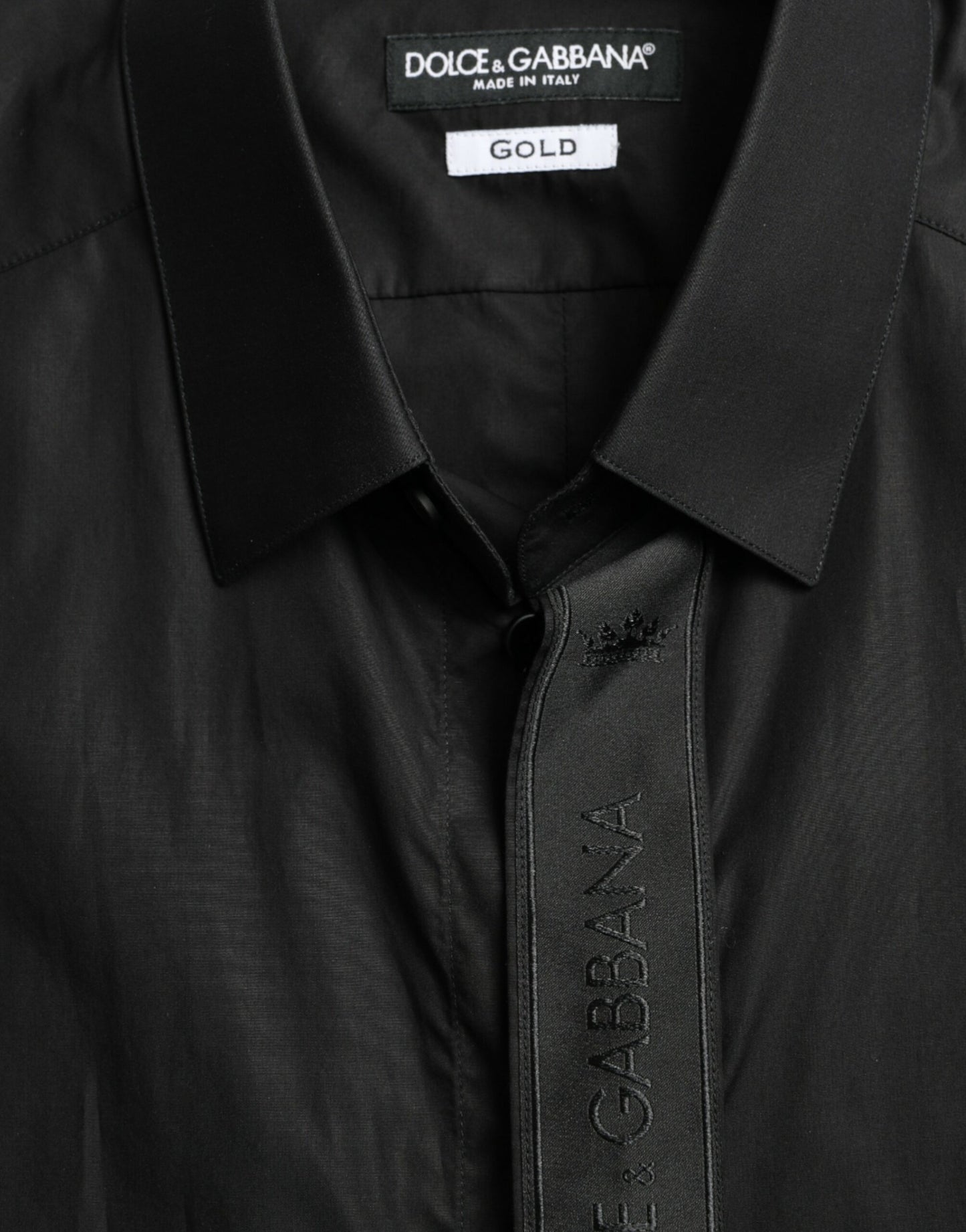 Dolce & Gabbana Black Cotton Logo Formal GOLD Dress Shirt