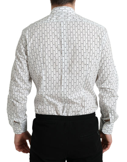 Dolce & Gabbana White Patterned Men GOLD Formal Dress Shirt