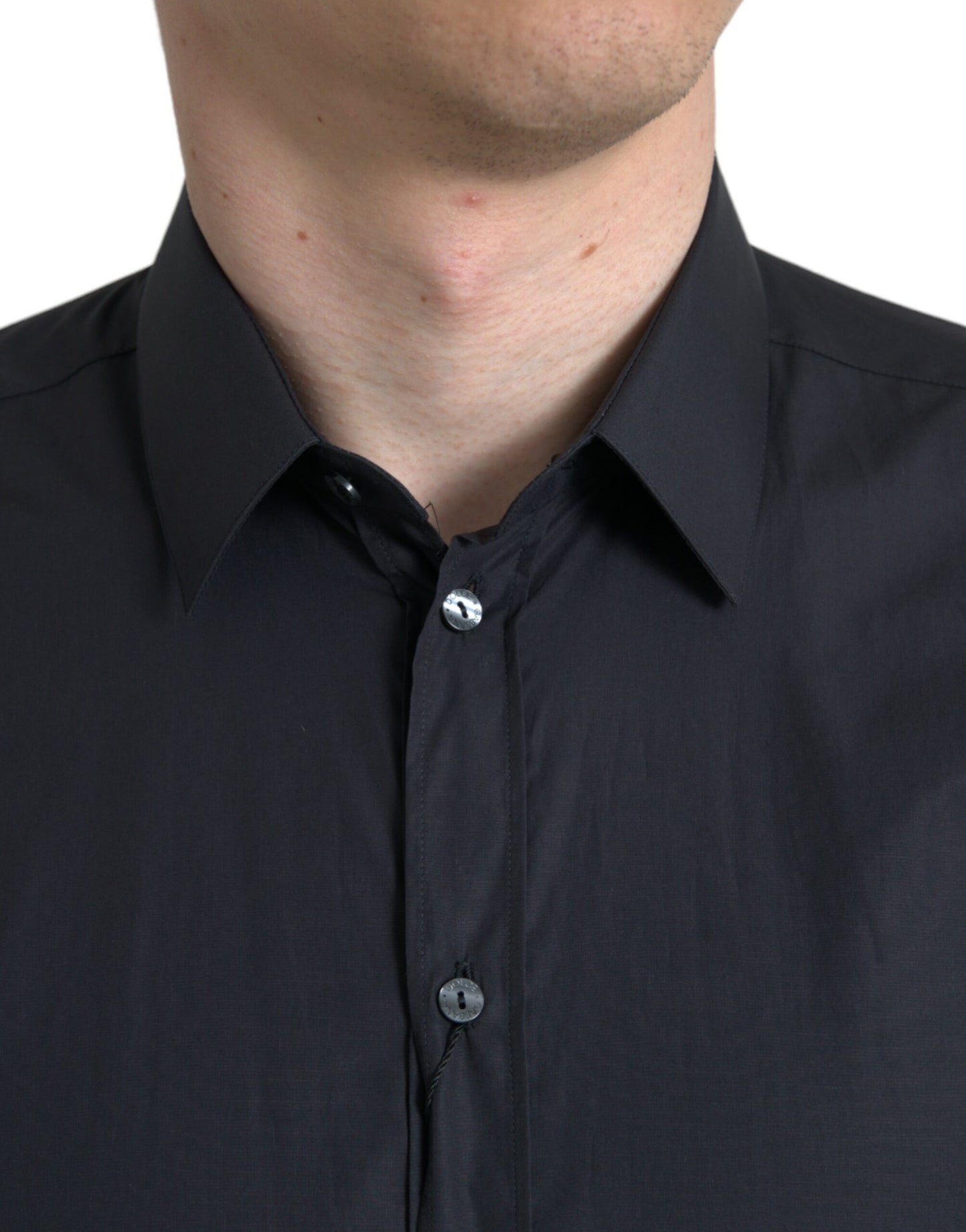 Dolce & Gabbana Navy Blue Cotton Collared Formal Dress Shirt