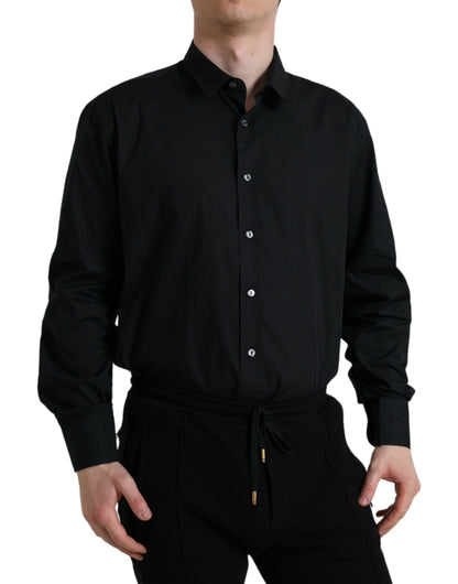 Dolce & Gabbana Black Cotton Collared Formal Dress Shirt