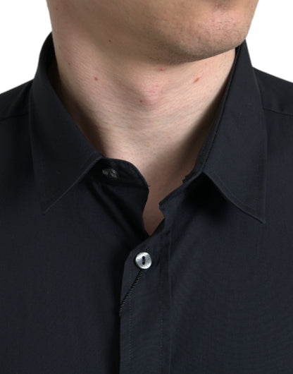 Dolce & Gabbana Black Cotton Collared Formal Dress Shirt