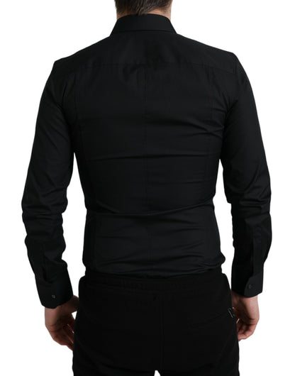 Dolce & Gabbana Black Cotton Stretch Slim Formal Dress Shirt