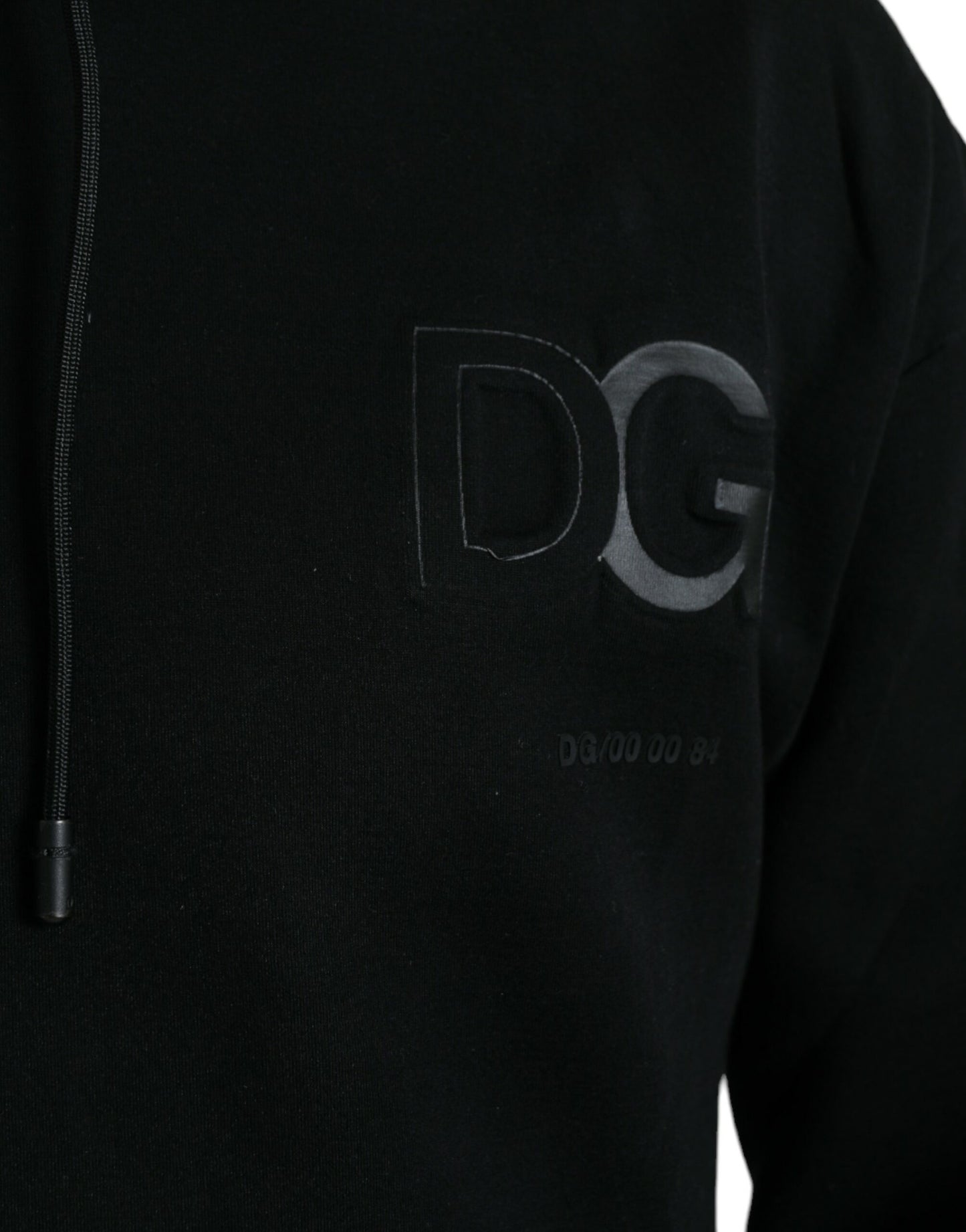 Dolce & Gabbana Black Cotton Hooded Logo Pullover Sweater