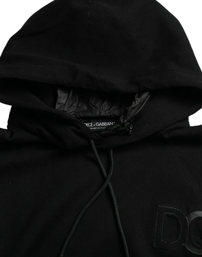 Dolce & Gabbana Black Cotton Hooded Logo Pullover Sweater