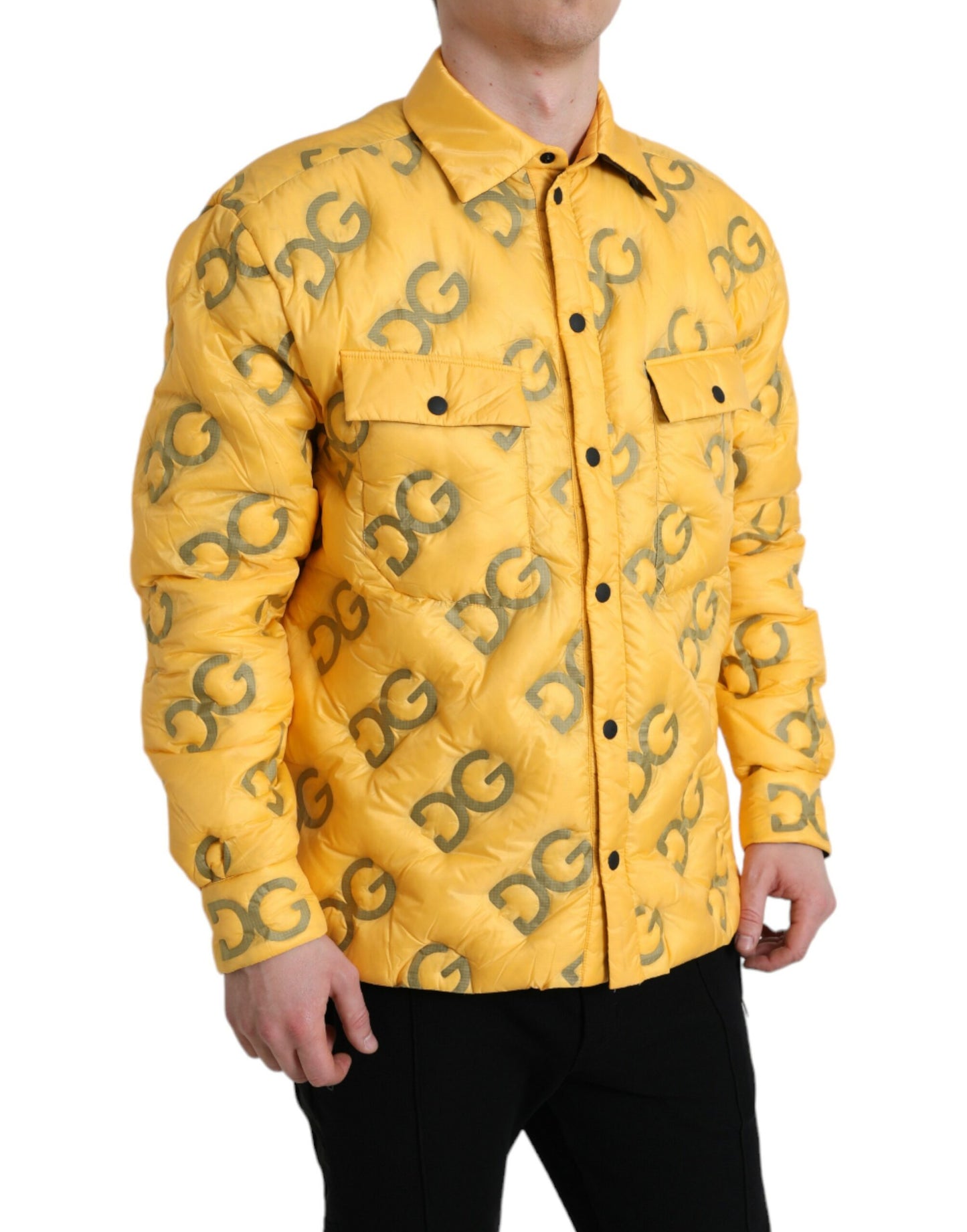 Dolce & Gabbana Yellow Logo Padded Buttoned Blouson Jacket