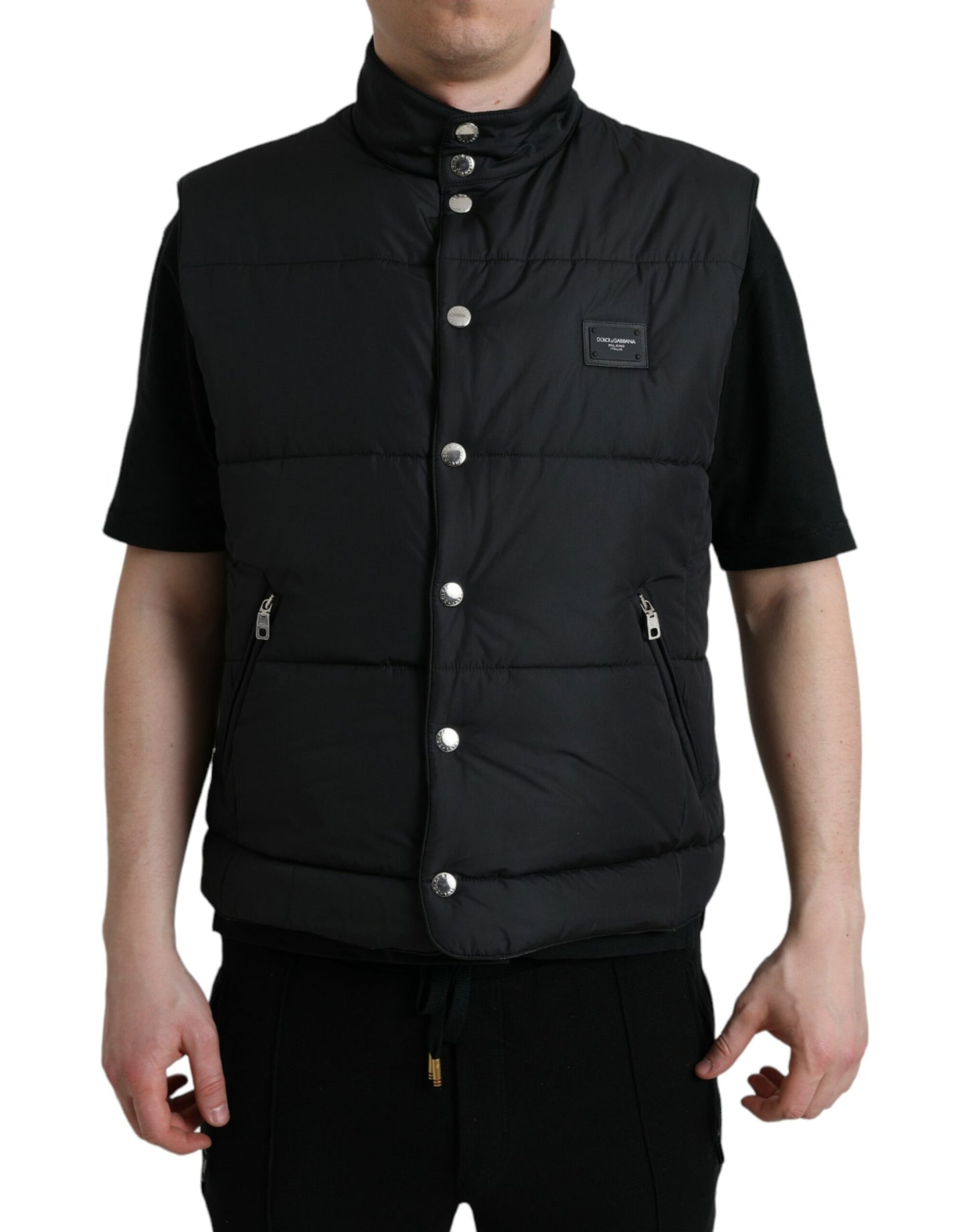 Dolce & Gabbana Black Polyester Padded Vest Logo Jacket