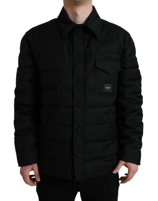 Dolce & Gabbana Black Polyester Collared Padded Logo Jacket