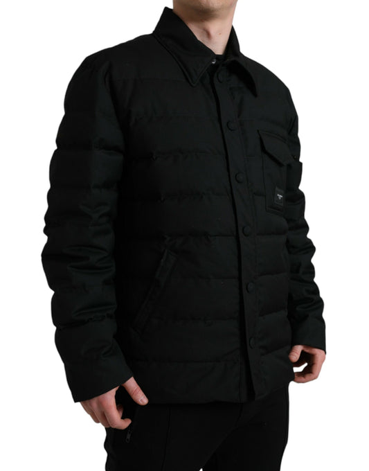 Dolce & Gabbana Black Polyester Collared Padded Logo Jacket