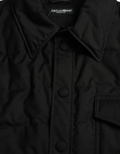 Dolce & Gabbana Black Polyester Collared Padded Logo Jacket