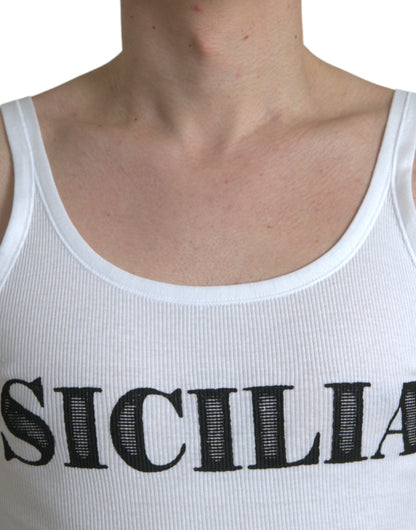 Dolce & Gabbana White Sicilia Cotton Sleeveless Tank T-shirt
