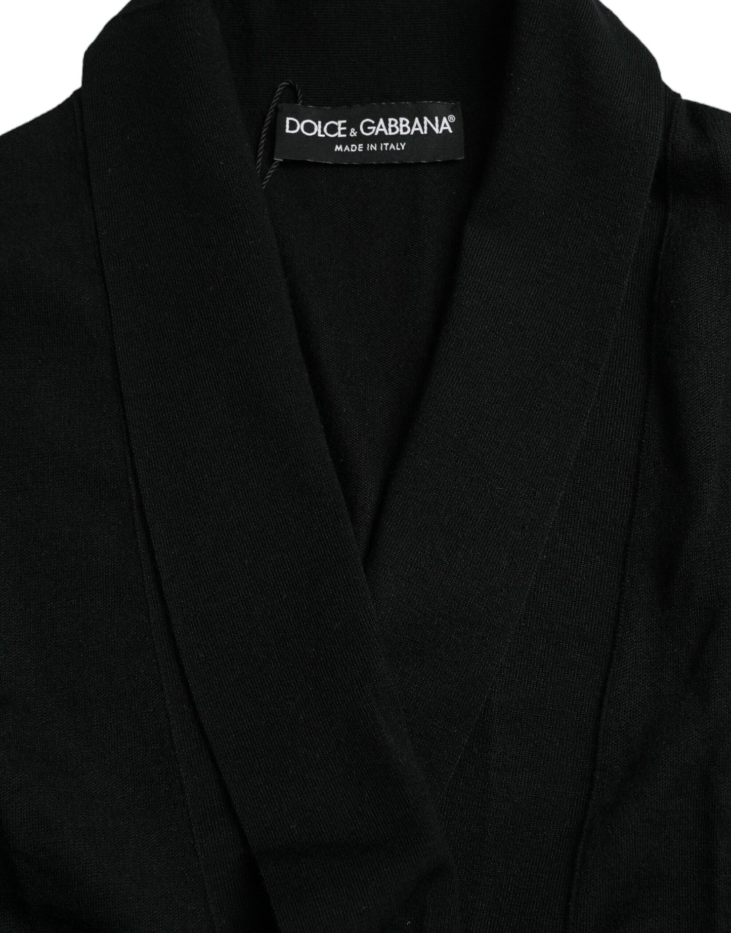 Dolce & Gabbana Black Cashmere Long Sleeves Belted Wrap Robe