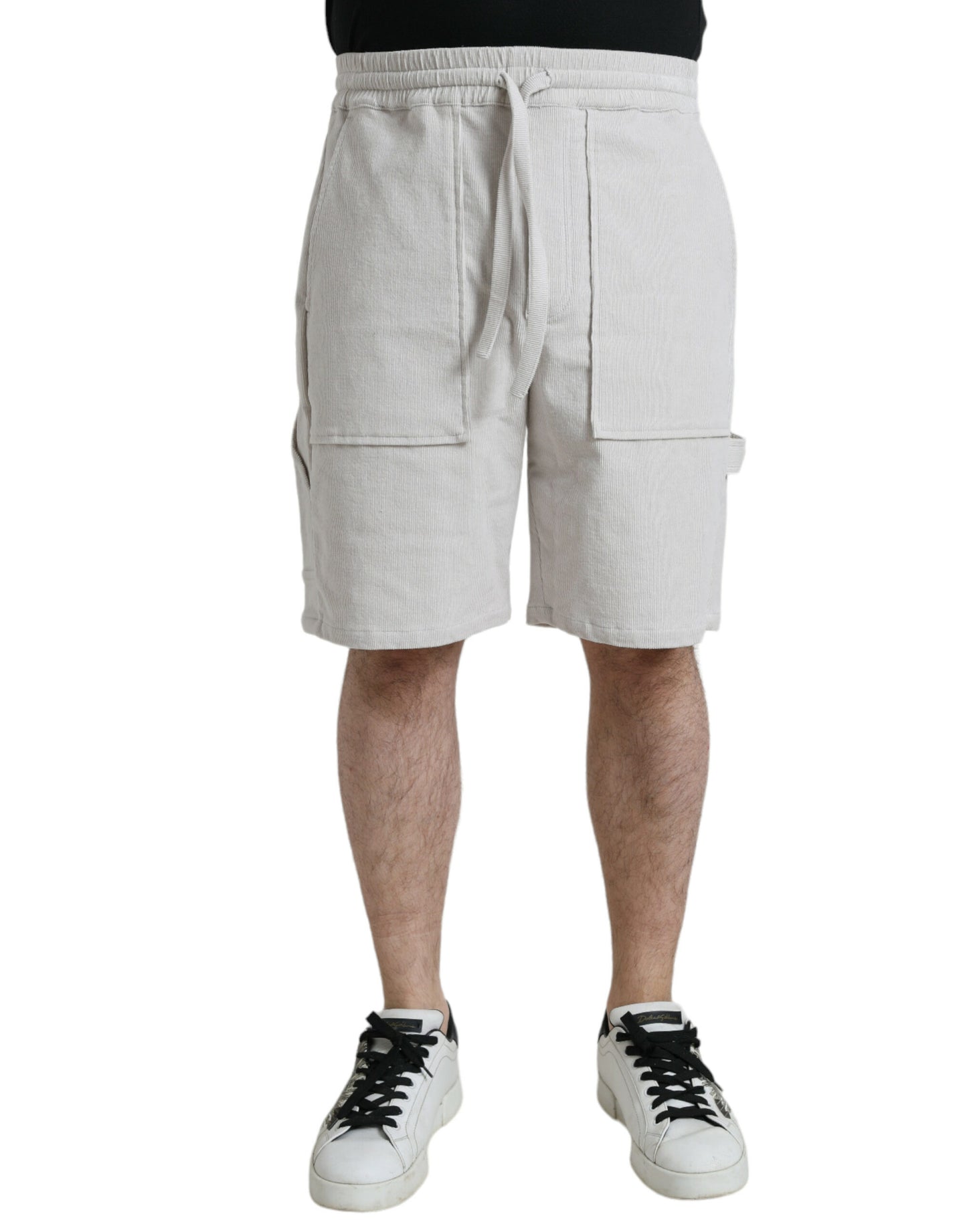 Dolce & Gabbana Beige Cotton Corduroy Logo Bermuda Shorts