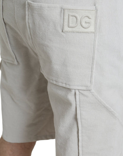 Dolce & Gabbana Beige Cotton Corduroy Logo Bermuda Shorts