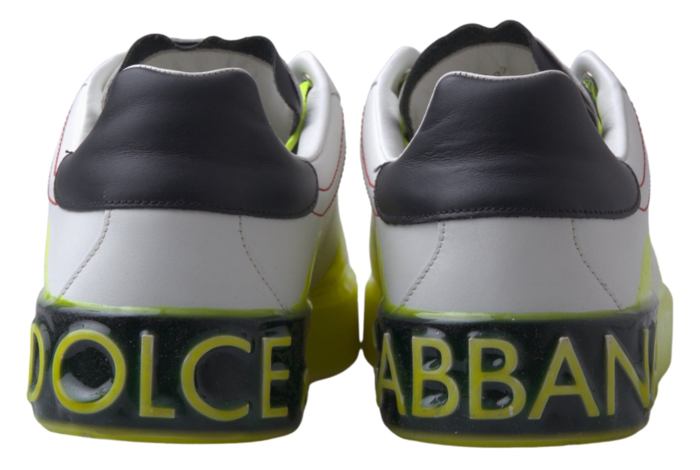 Dolce & Gabbana White Yellow Portofino Leather Sneakers Shoes