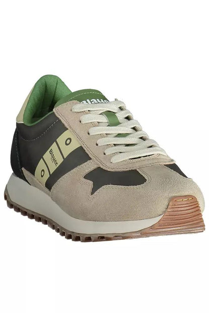 Blauer Beige Lace-Up Sneakers with Logo Accent