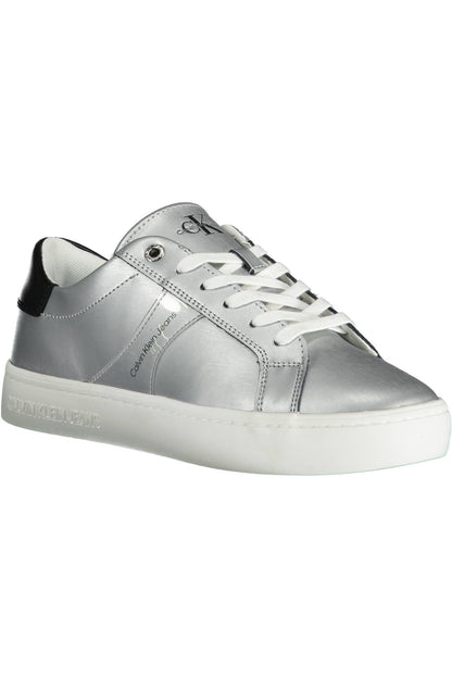 Calvin Klein Elegant Silver Laced Sneakers with Contrasting Sole