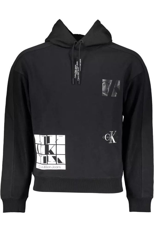 Calvin Klein Elegant Black Hooded Sweatshirt with Contrasting Logo