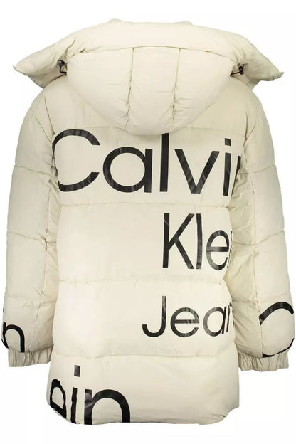 Calvin Klein Elegant Beige Long-Sleeved Jacket with Removable Hood