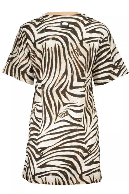 Cavalli Class Elegant Beige Print Short Sleeve Dress