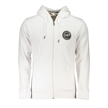 Cavalli Class Elegant White Hooded Sweatshirt with Logo Print